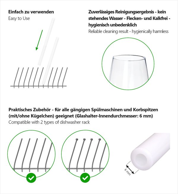 Glashalter für die Spülmaschine - Alleskönner-MIX-Set (3x lang, 3x kurz)